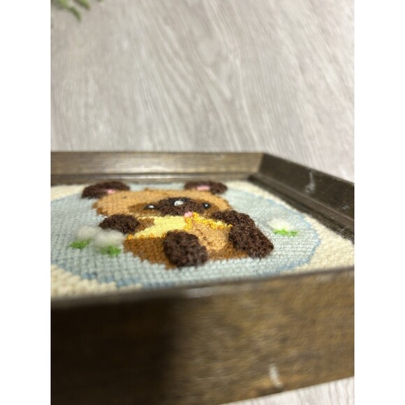 Vintage Nursery Decor Needlepoint Crewel Teddy Bear Framed 6” - Picture 4 of 6